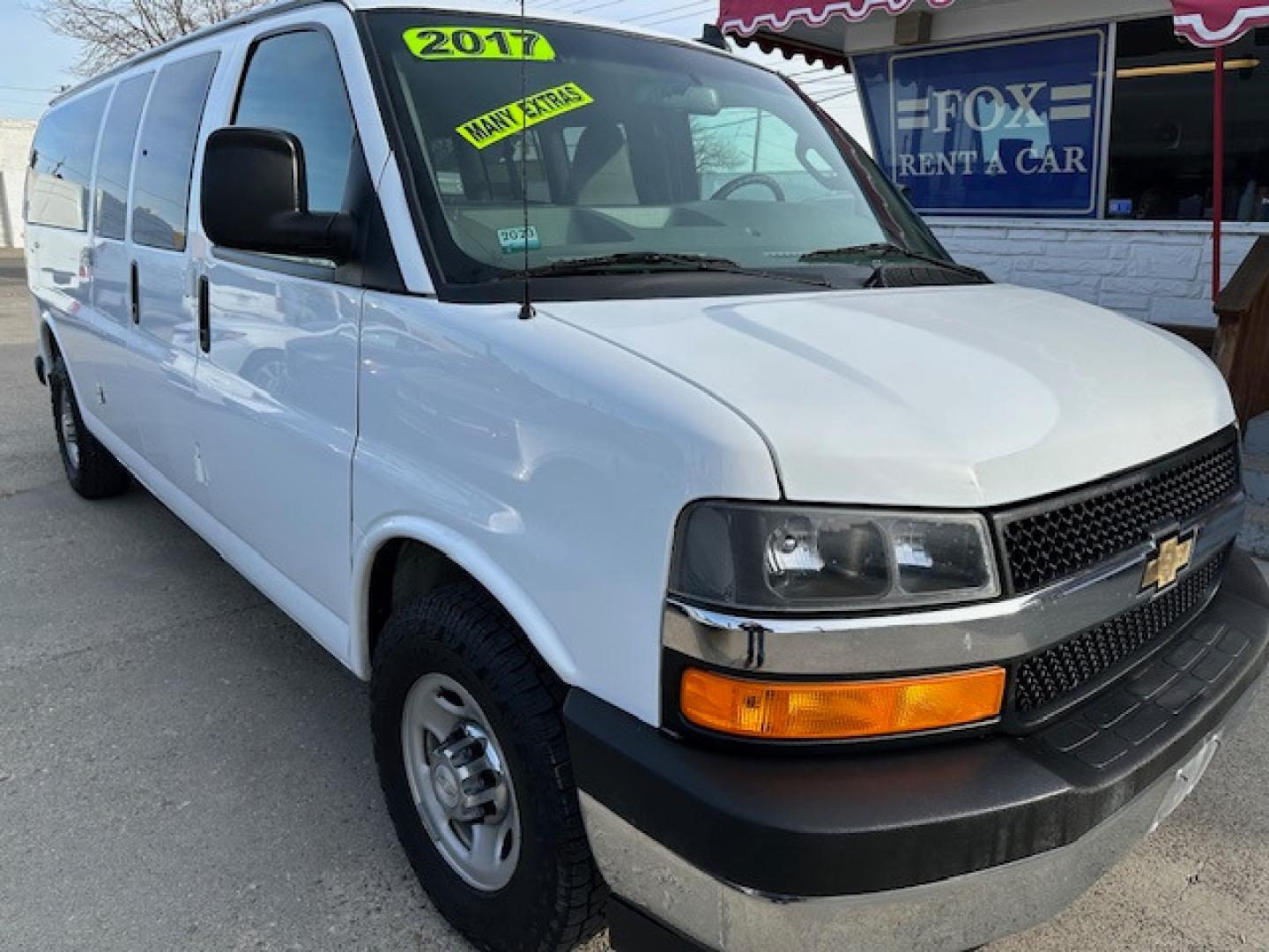 2017 White Chevrolet Express LT 3500 Extended (1GAZGPFG5H1) with an 6.0L V8 OHV 16V FFV engine, 6A transmission, located at 3200 1st Avenue North, Billings, MT, 59101, (406) 245-9055, 45.779270, -108.510742 - Off-Lease Lease Unit with Great Maintenance Records! 15 Passenger Van with LT Package, Towing, Tilt Steering, Cruise Control, Rear Air, Rear Heat, Factory Tinted Glass, Dual Power Seats and Much More! CarFax Dealer. Auto Brokers of Montana/AA&A Auto Rental/Fox Car Rental - Photo#2